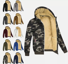 Mens Winter Fleece Fluffy Lined Jacket Hoodie Long Sleeve Casual Zip Sweatshirt