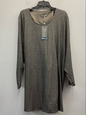 NWT Ulla Popken Selection Women's Tunic Top Gray Silver Sparkle Back Sze 28