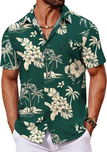 Men's Floral Button Down Shirt Short Sleeve Button-Down Size X-Large Green