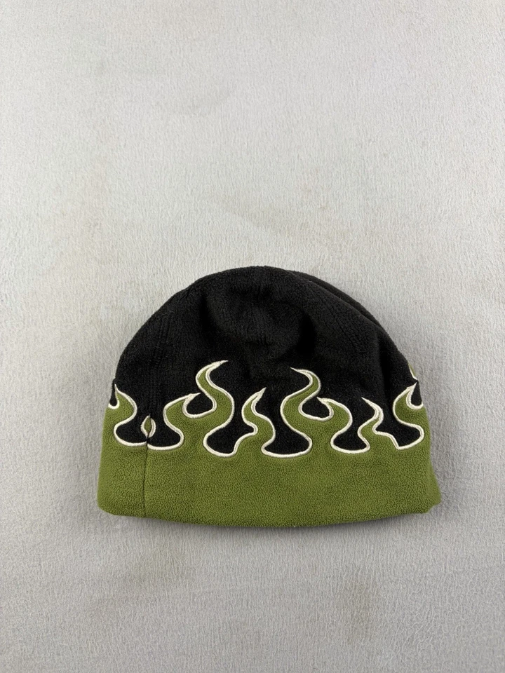 LL Bean Flame Pattern Beanie Fleece Cap Green/Black Kids Size Medium - Image 2 of 4
