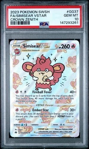 PSA 10 Simisear Vstar GG37/GG70 Pokemon Crown Zenith Galarian Gallery