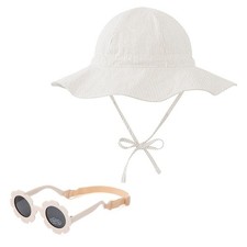 UPF 50 Wide Brim Baby Sun Hat for Baby Sunglasses 0-6 Months - Sun Protectio...