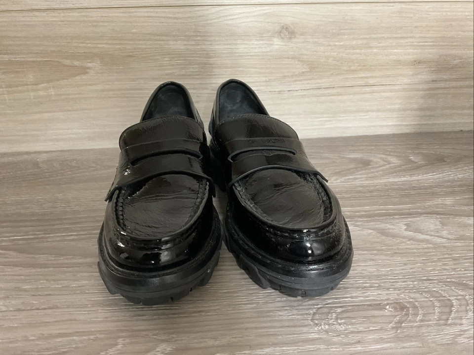 Rag & Bone Shiloh Black Patent Leather Loafers 37.5 7 Academia Lug Sole 90s Y2K - Image 3 of 4