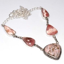 Pretty Rhodochrosite 925 Silver Plated Necklace 18