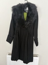 Ladies Black Wool By Julian Macdonald Size 16 Faux Fur Edging NWT