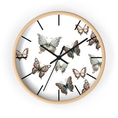 Round Clock Royal Butterfly Silent Analog Clock 10'' Wood Frame Wall Clock