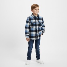 EUC GapKids Teen Boys Girls Unisex Wool Flannel Jacket Coat Shacket Grey Blue M