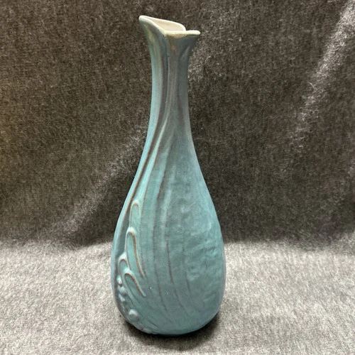 Vintage Frankoma 12” Vase Pottery Blue Turquoise Glaze Clay John Frank 1970 MCM