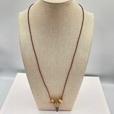 VTG Federal S&W Bullet Casing Pendant Necklace Jasper Stone Bead Leather Toggle