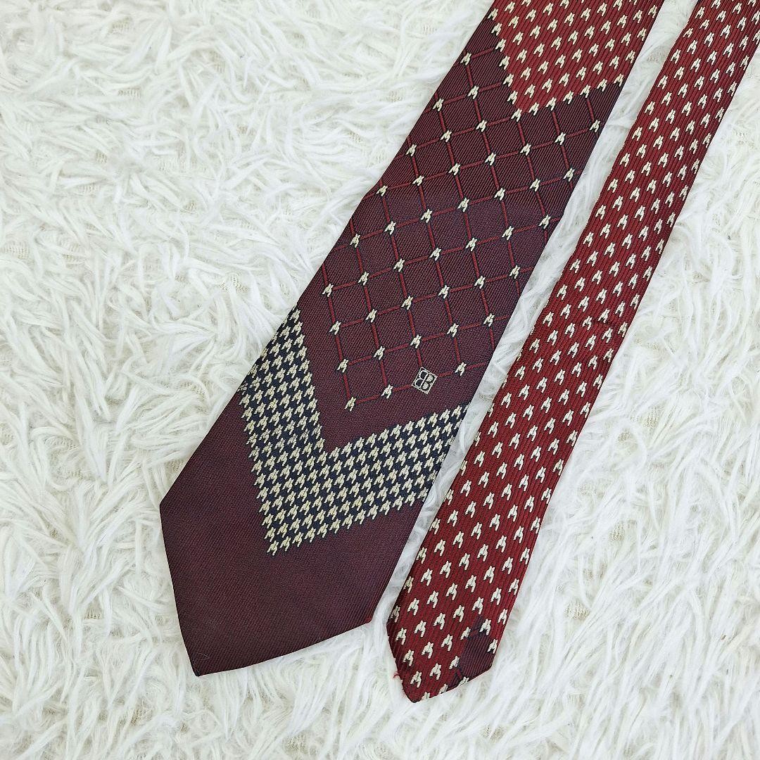 USED Tie ◎BALENCIAGA Tie Houndstooth BB Pattern Bordeaux Japan thumbnail 2
