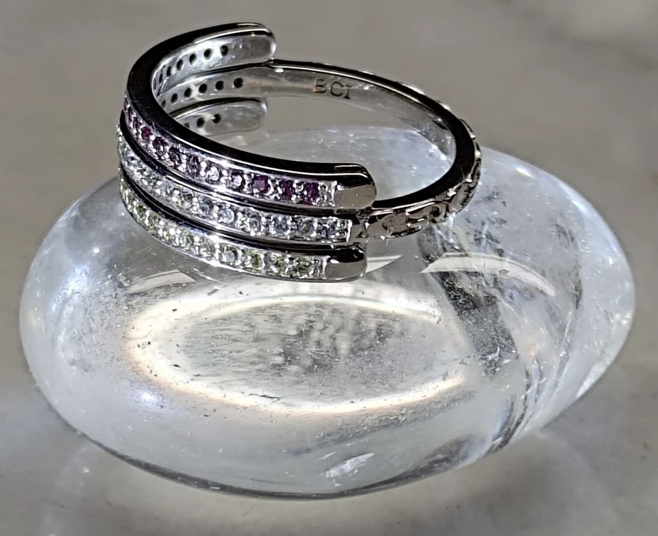 Multiedelsteine Klappring Gr .19 (ca.60) ,Rhodolit - Peridot - Blautopas (beh.) - Bild 3 von 4