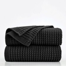 Douceur Black Throw Blanket for Bed, Soft Chunky Cable Knit Throw Blanket, Cl...