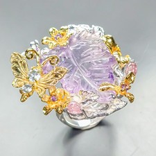 26 ct Gemstone Natural Amethyst Ring 925 Sterling Silver Size 8 /R457256