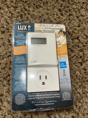 LUX WIN100 Smart Temp 5-2 Programmable Outlet Thermostat Heater Window A/C - NEW