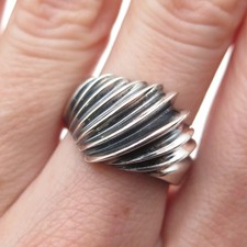 925 Sterling Silver Vintage Modernist Ribbed Oxidized Ring Size 7