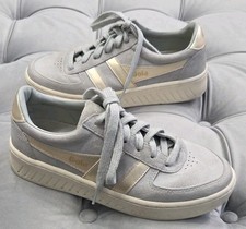 Gola Grandslam Pearl Sneakers Gray Leather Gold Lace Up CLB114 Womens Shoes 7