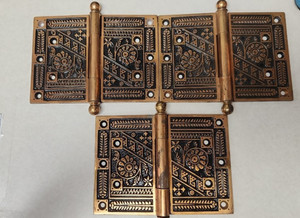 VICTORIAN EASTLAKE BRASS DOOR HINGES SET OF 3. THESE ARE BIG! 5"  X 7"  BALL TIP