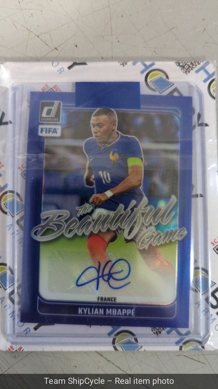 202425 Panini Donruss Kylian Mbappe Beautiful Game Blue Prizm Auto d 879 G2U