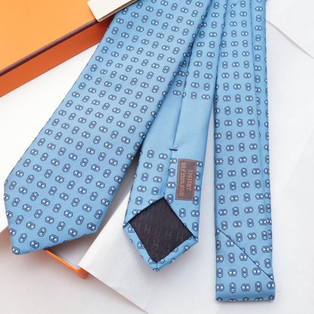 HERMES Light Blue Pattern Tie - image 11