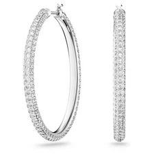 Swarovski Stone Hoop Earrings, Pavé, Large, White, Rhodium Plated 5389432