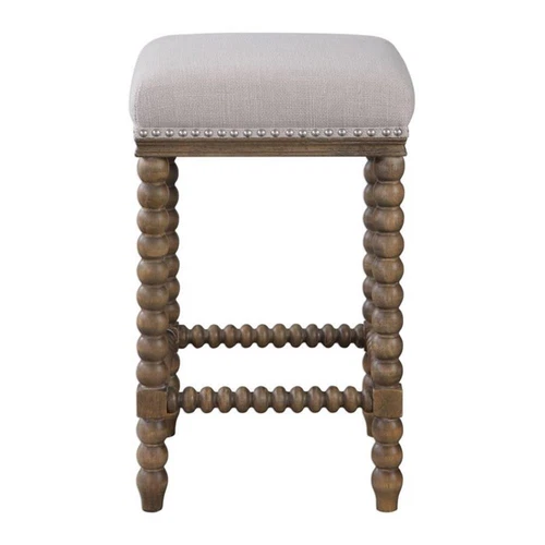 Uttermost Pryce Coastal Wood and Fabric Counter Stool in Light Walnut - Picture 1 of 8