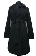 Pimkie Wool Blend Coat Tie Waist Black Womens Size Large Ref Cl21