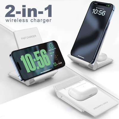 2in1 Fast Wireless Charger For Apple AirPod iPhone 16 Pro 15 14 Samsung S24+ S23