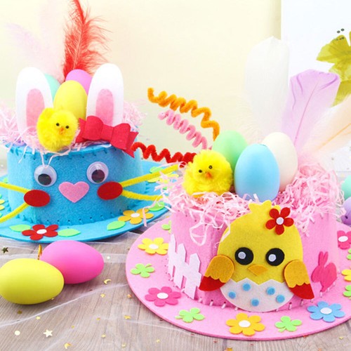 Easter Bonnet Kit Easter Make Your Own Bonnet Hat Craft Set with Chicks,Egg Nest - Picture 2 of 20