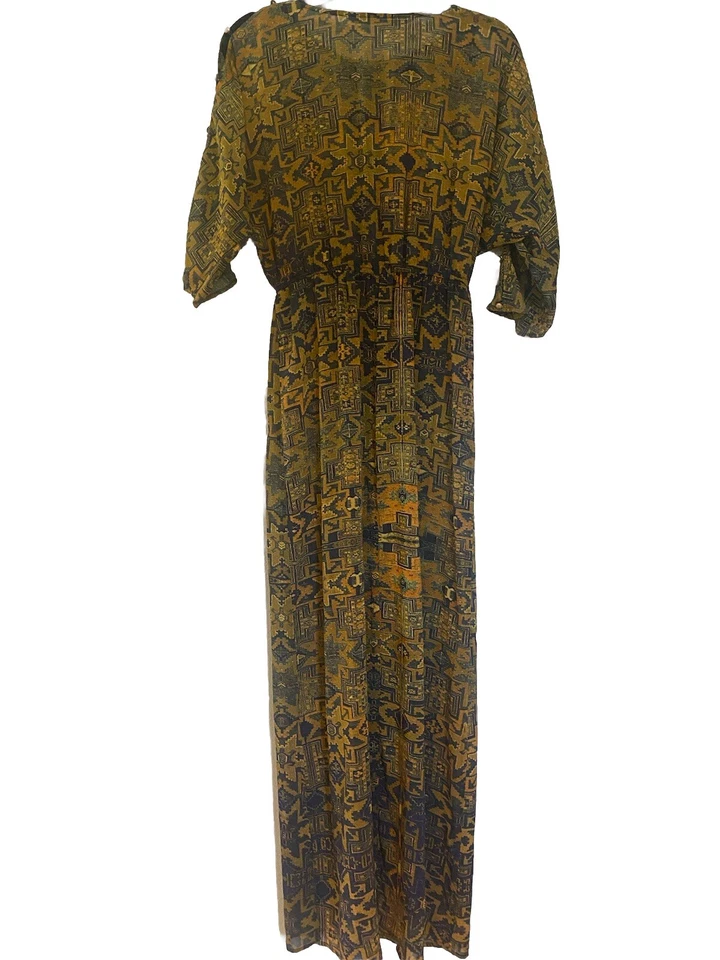 Vestido Twelveth Street By Cynthia Vincent Maxi Transparente Boho Verde Oliva Multi Foto 2 de 4