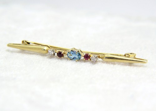 Vintage Topaz Ruby & Diamond 9ct Yellow Gold Brooch - Picture 3 of 7