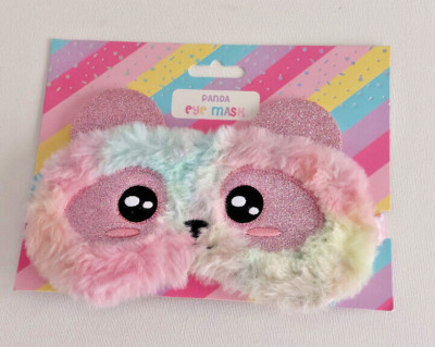 PANDA AUGENMASKE KUNSTFELL ROSA GLITZER PASTELL SATIN GEFÜTTERT & ELASTISCH