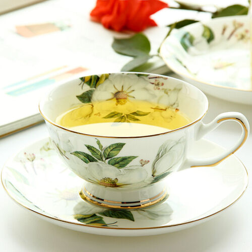 210ml Bone China Coffee Cup Saucer Set Camellia European Ceramic Flower Tea Cup