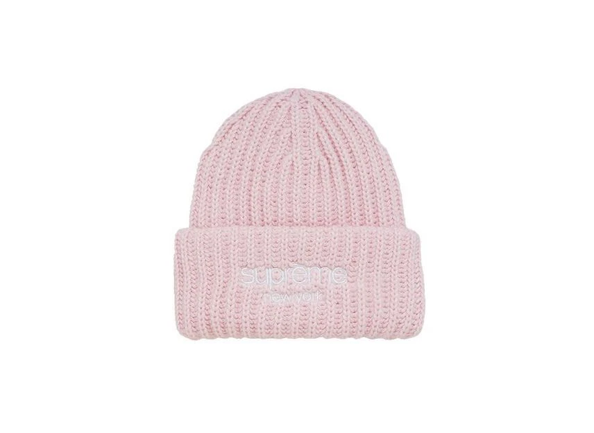 Bonnet côtelé épais logo Supreme Classic rose