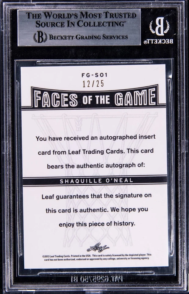 BGS 8,5/25 Shaquille O'Neal AUTO EN TARJETA 2012-13 hoja de metal autógrafo Shaq SP Foto 2 de 2