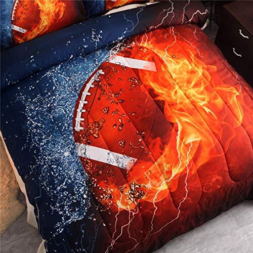 American Football Comforter Set for Boys Teens,3D Sports Bedding Full Orange - Picture 2 of 8