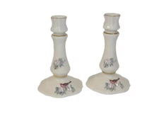 Pair Lenox USA Serenade Candle Holders - Songbirds on Fauna