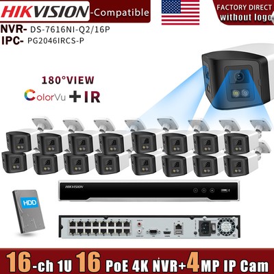 Hikvision DS-7616NI-Q2/16P NVR Dual Light 180View 4MP IP Camera System CCTV Lot 