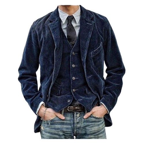 Autumn Winter Men's Coat Corduroy Casual Suits With Shoulder Pads Lapel Blazer - Picture 8 of 19