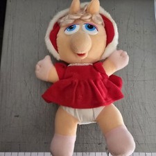 Jim Henson Muppets 1987 Baby Miss Piggy Plush Doll Red Dress Bonnet 11"