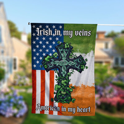 Irish Celtic Knot Cross Flag Irish In My Veins American In My Heart Flag