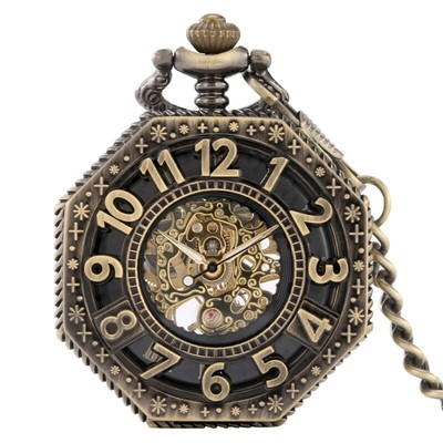 Men Half Hunter Mechanical Pocket Watch with Chain Classic Hollow Digital Luxury