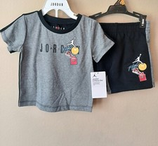 Air Jordan Jumpman Flight Nike Boys T-Shirt  Shorts Set-24M-Black-Gray