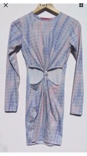 boohoo size 8 blue pink tie dye cut out dress pastel