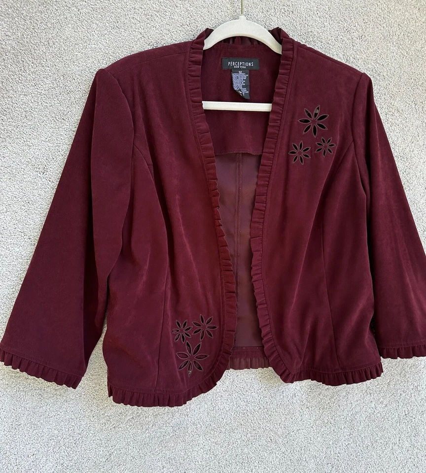 Chaqueta Perceptions Mujer 12 Borgoña Abierta Blazer Acentos Florales Foto 3 de 4