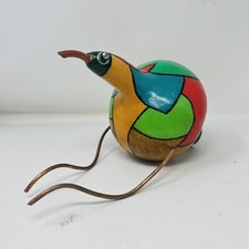 Folk Art Handpainted Gourd Nuts Bolts Wires Whimsical Art Bird 5.5  x 10  