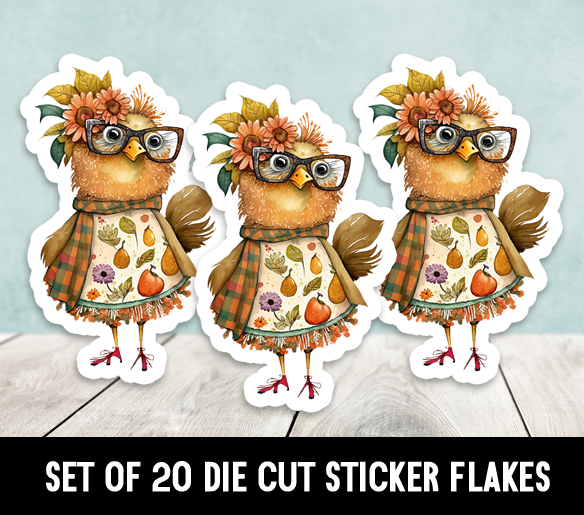Autumn Chicken Die Cut Stickers Happy Mail -  Set of 20