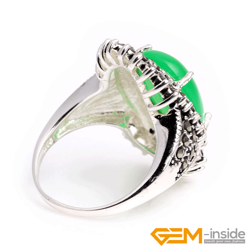 Natural Oval Gemstone Marquis Marcasite Beads Silver Jewelry Ring Size #6#8 Gift - Picture 26 of 55