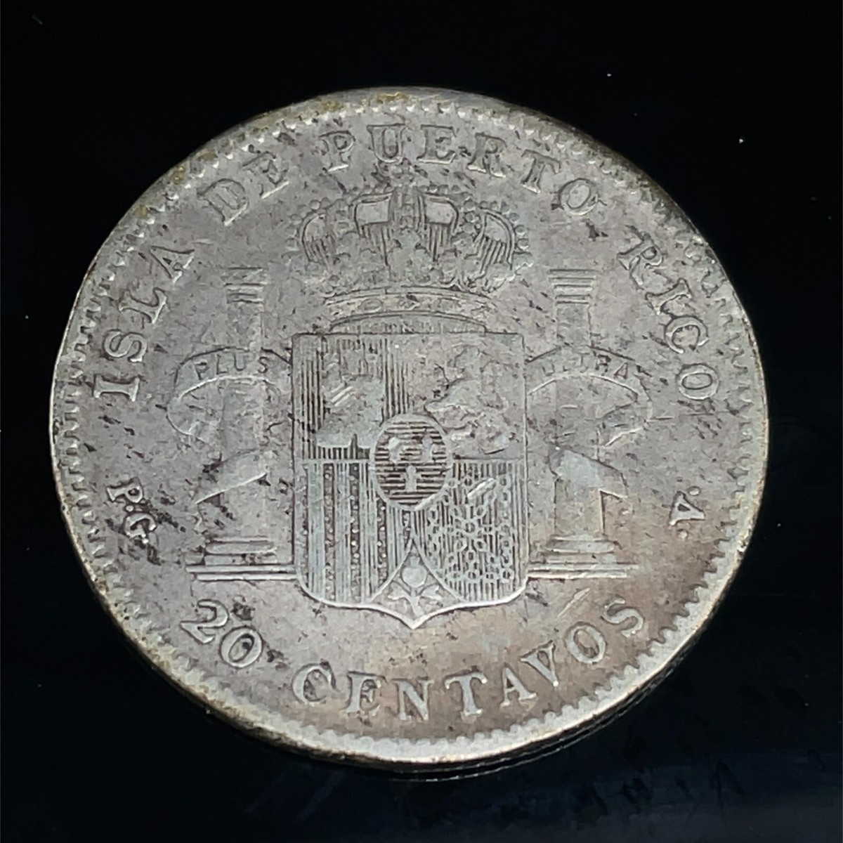 1895 PGV Puerto Rico 20 Centavos .900 Silver Coin Alfonso XIII KM
