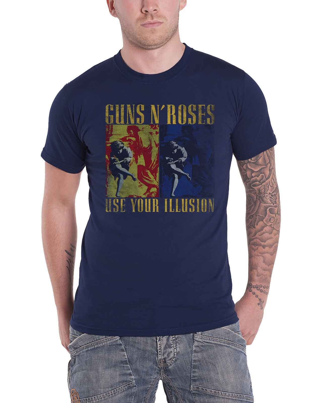 Guns N Roses Use Your Illusion Band Logo Official Men’s Navy Blue T-Shirt