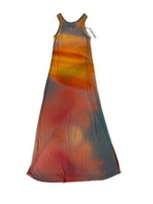 ESEJOTA Mesh Rainbow Maxi Dress Watercolor Sleeveless Women’s Size S